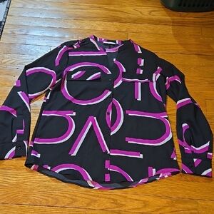 Calvin Klein Black and Magenta Pink Logo Geometric Button-Up Shirt